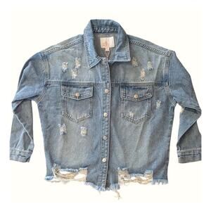 Girls Distressed Jean Jacket XL Frayed Hem Light Wash Denim NWT